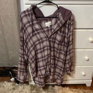 american eagle flannel drawstring hoodie top-shacket